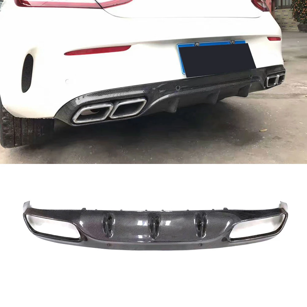 VACOMUL Carbon Fiber Rear Bumper Lip Diffuser for Mercedes Benz C Class W205 C205 C63 AMG Coupe C200 2015- 2019 O Style FRP