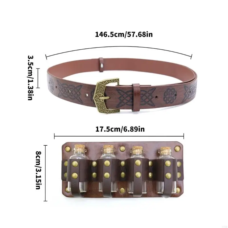 49me Bộ thắt lưng da thời trung cổ Vintage Alchemist Woistband Belt Vành đai cho cosplay và phụ kiện trang phục cổ điển