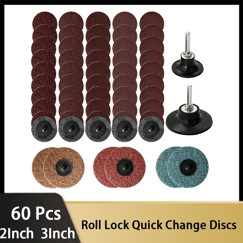 

Набор быстросменных дисков с фиксатором рулона 2 дюйма и 3 дюйма, 60 шт. с держателем 1/4 " для шлифмашины, Подготовка поверхности, шлифовка полосой, полировка