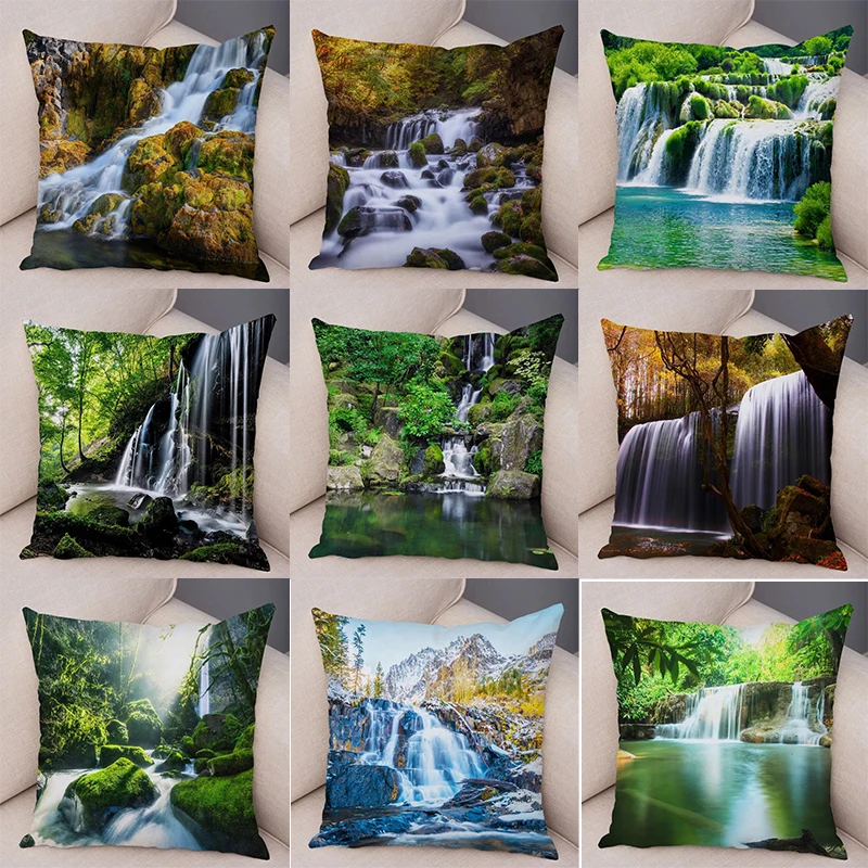 Waterfall Landscape Pattern Pillowcase Square Car Sofa Office Cushion Pillowcase