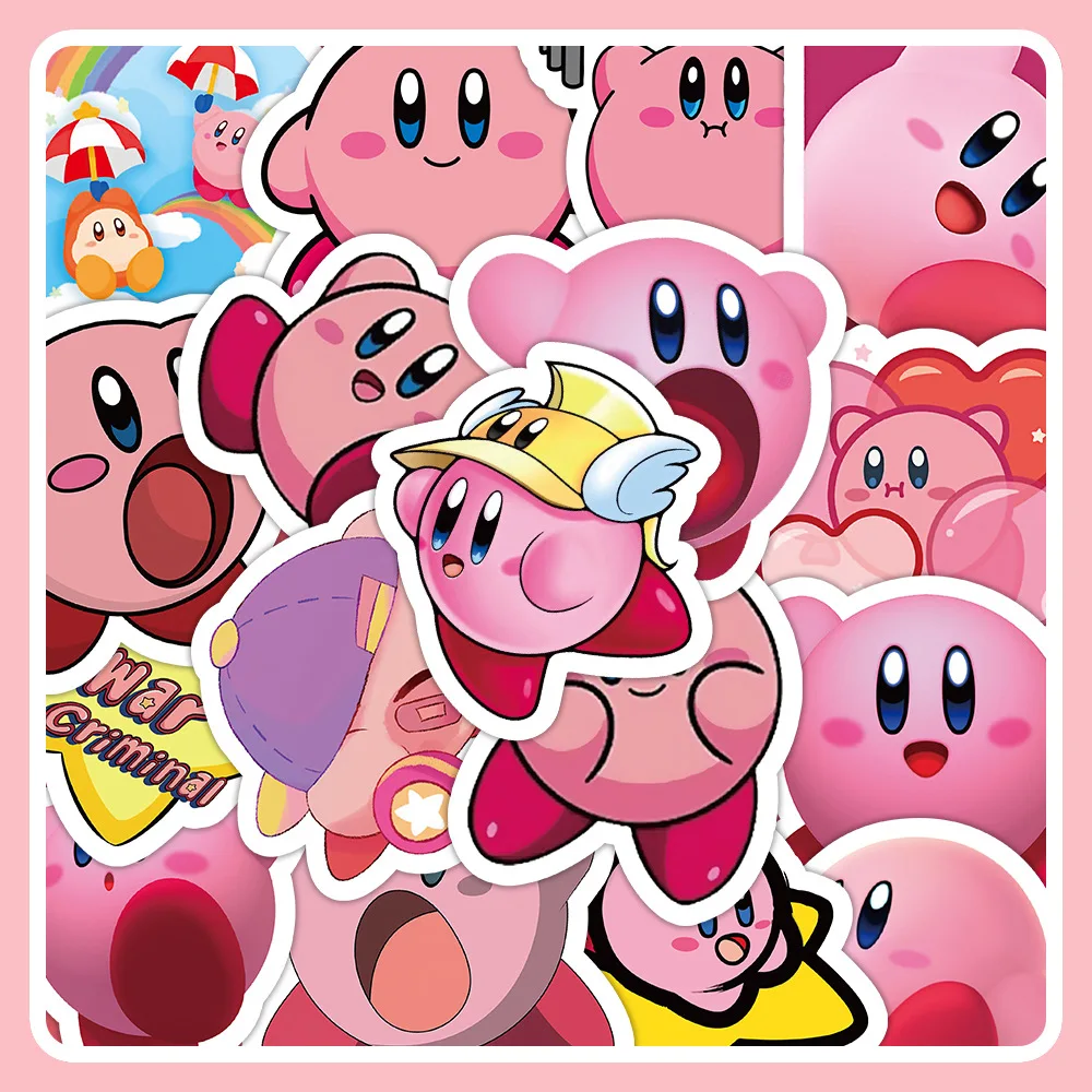 60pcs Cute Kirby Stickers Cartoon Stickers Phone Case Laptop Suitcase Waterproof Stickers DIY Decoration Supplies For Kids Toy