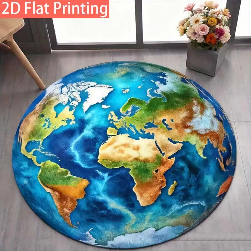 

Watercolor World Map Globe Round Rug, Geographic Print Floor Mat for Kids Study Bedroom Playroom Sofa Side Indoor Home Decor