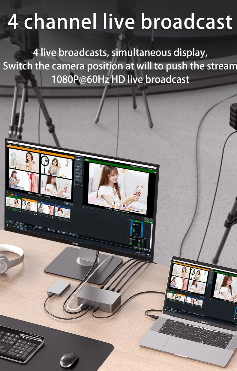 Vmix Software OBS Multiple Game Live Streaming 4K@60fps External 4 Channel SDI Thunderbolt3 Video Capture Card