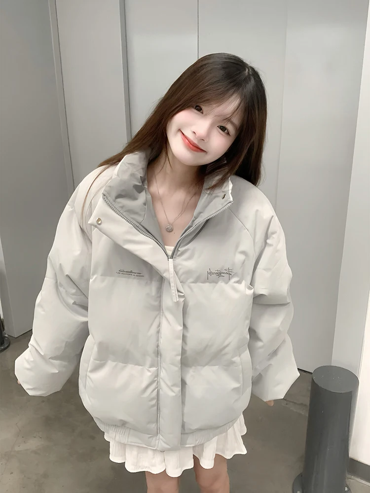 

American High Street ey Stand Collar down Cotton Jaet Women's Thiened Warm Casual Versatile Bread Sle Spring New Arrival