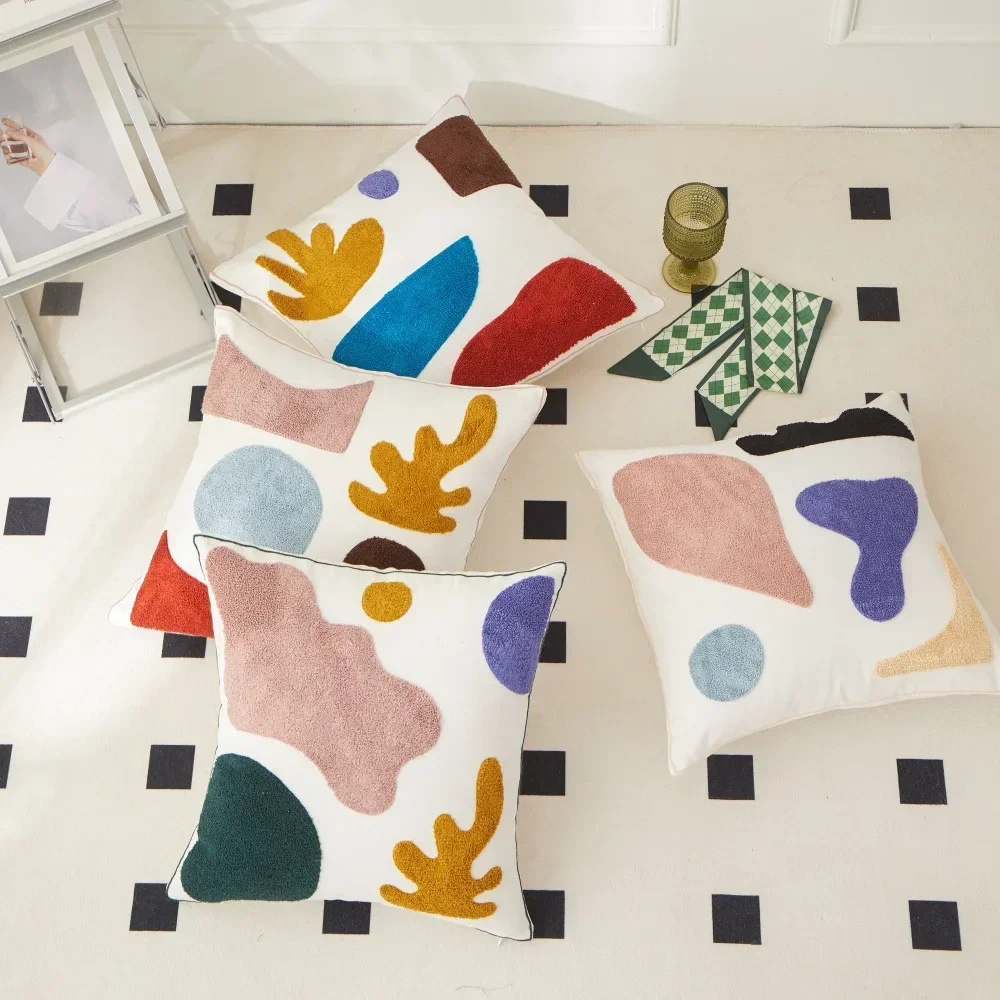 Towel Embroidered Flower Cushion Cover Linen Simple Sofa Pillowcase Office Cushion Cover Cojines Decorativos Para Sofá