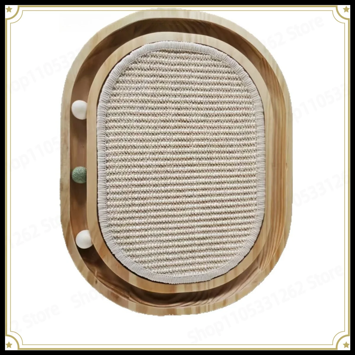 Wooden Cat Scratcher with Rolling Ball Track, Interactive Scratching Board Toy for Cat, Rotating Disc
