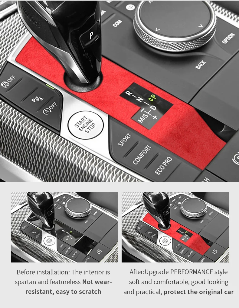 Aus Alcantara Gefertigter Schalthebel-Panelrahmen-Aufkleber für BMW G20 G22 G07 F44 I4 G29 X3 G01 X5 G05 G06, Auto-Innenausstattung Zubehör – Detail 4