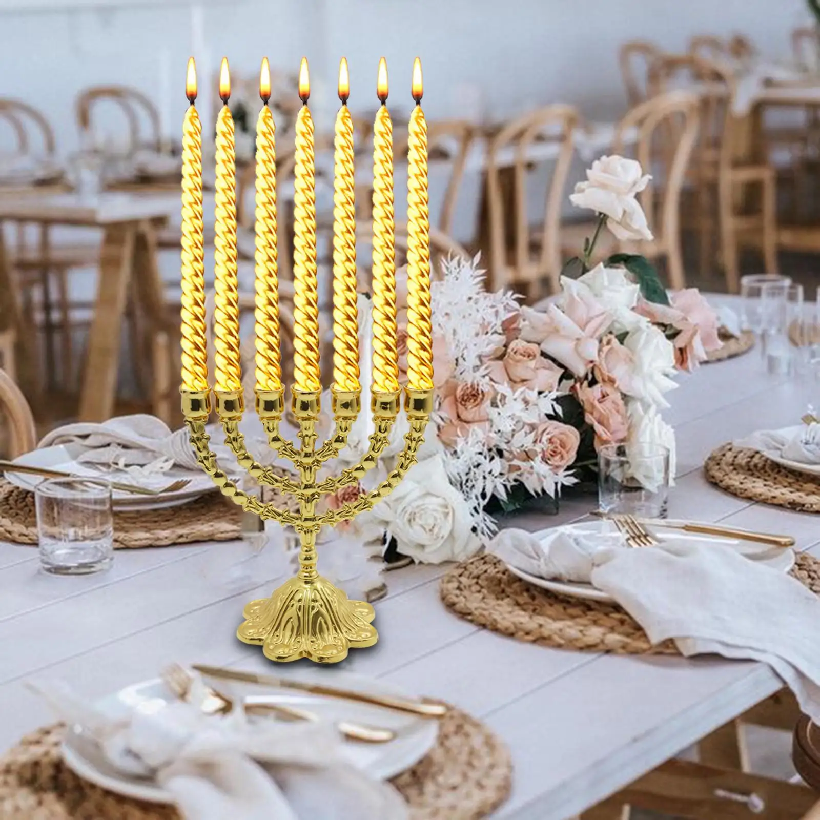 Hanukkah Menorah Metal Candle Holder Height 17cm 7 Branches Candlestick for Shelf, Cabinet Decor Traditional Home Decor