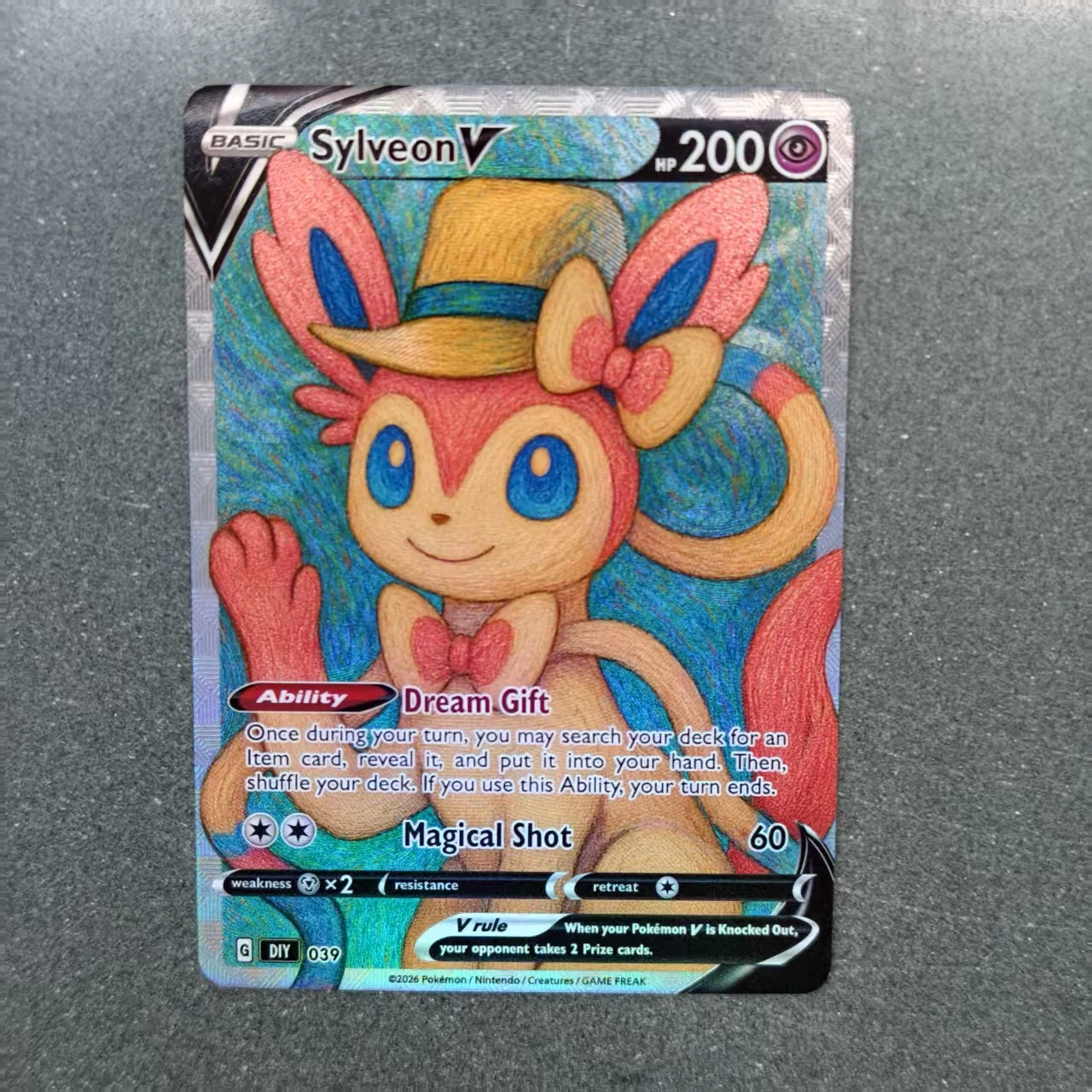 9PCS DIY PTCG Card Eeveelution Series Umbreon V Sylveon Leafeon Flareon Jolteon Glaceon Holo Texture Replica Collection Cards