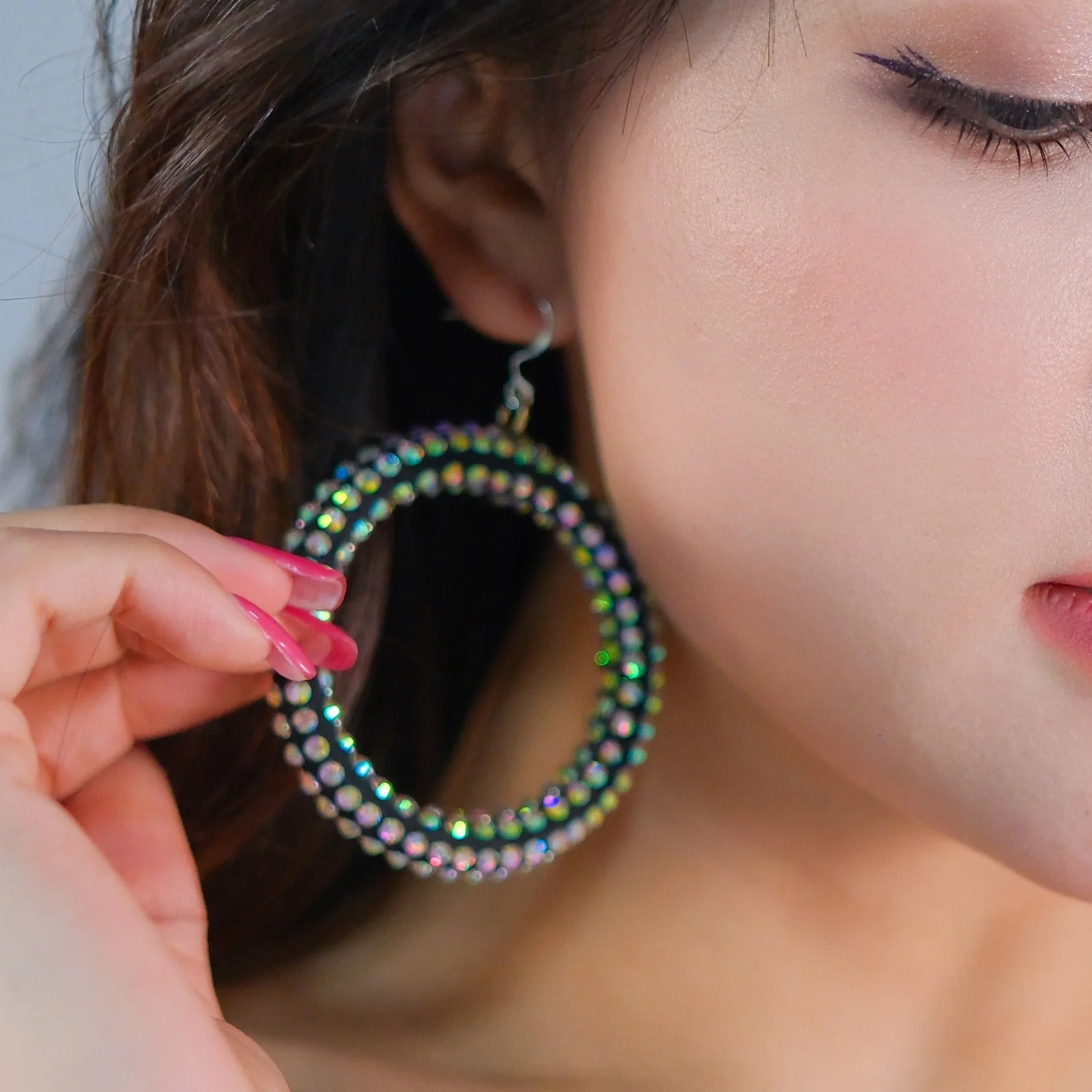 Nieuwe Mode Buikdans Handgemaakte Oordruppels Anti-allergie Prestaties Kostuum Accessoires Kleurrijke Diamond Sparkle Circle Oorbellen