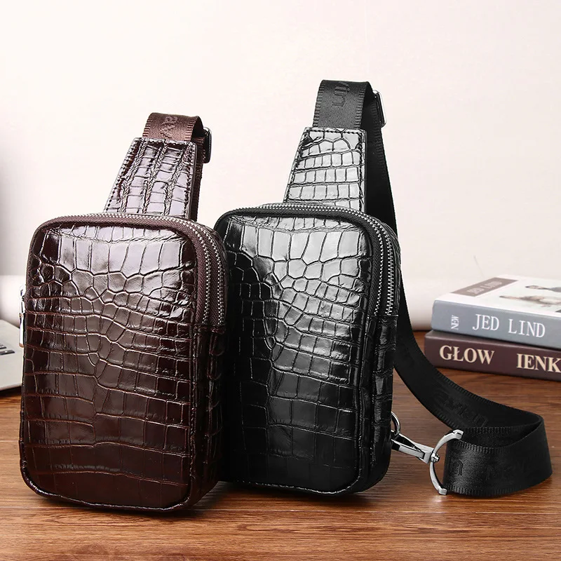 

New crocodile belly pattern chest bag, casual diagonal cross bag, fashionable small bag, leather men's bag, trendy phone bag