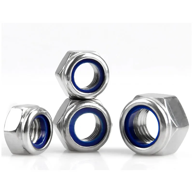20pcs 304 Stainless Steel Hex Hexagon Nylon Insert Self Lock Nuts M3 M4 M5 M6 M8 M10 M12 Nuts Insert Self-locking Lock Nut