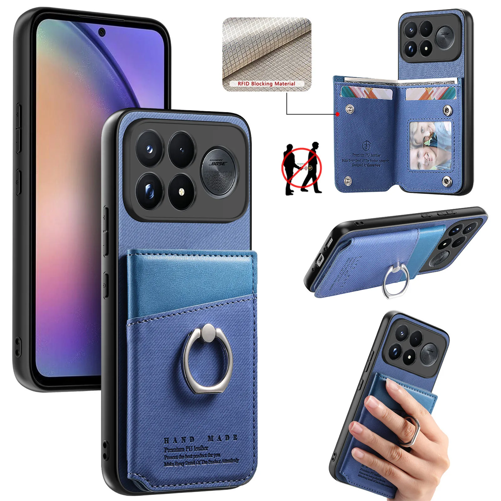 For POCO F9 Ultra Case Skin-Friendly Luxury Magnetic Wallet Leather Card Holder Ring Shockproof Protection Back Case Accessories