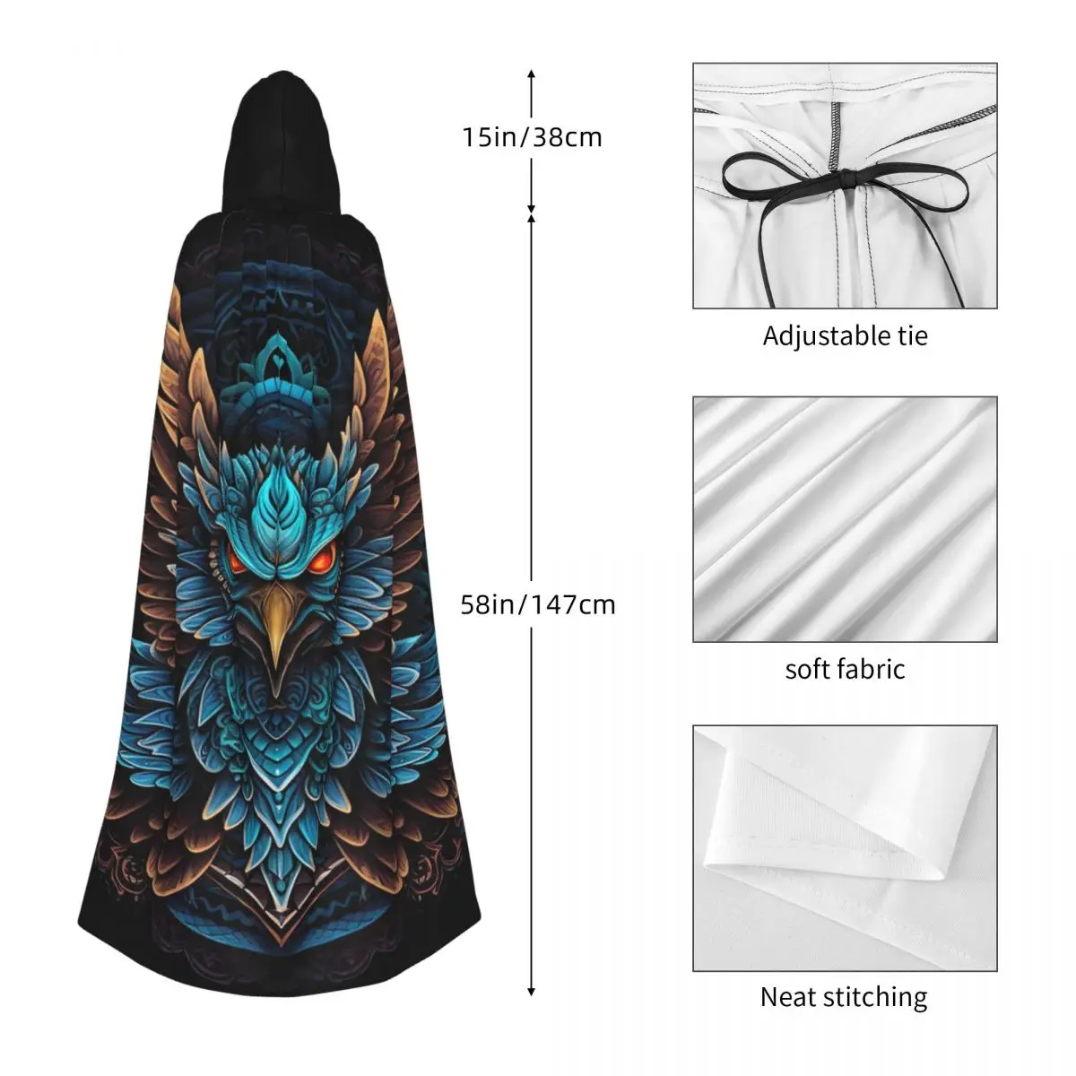 Jubah Berkerudung Panjang Elang Garang Kostum Cosplay Abad Pertengahan Penyihir HalloweenVampire Dewasa Uniseks