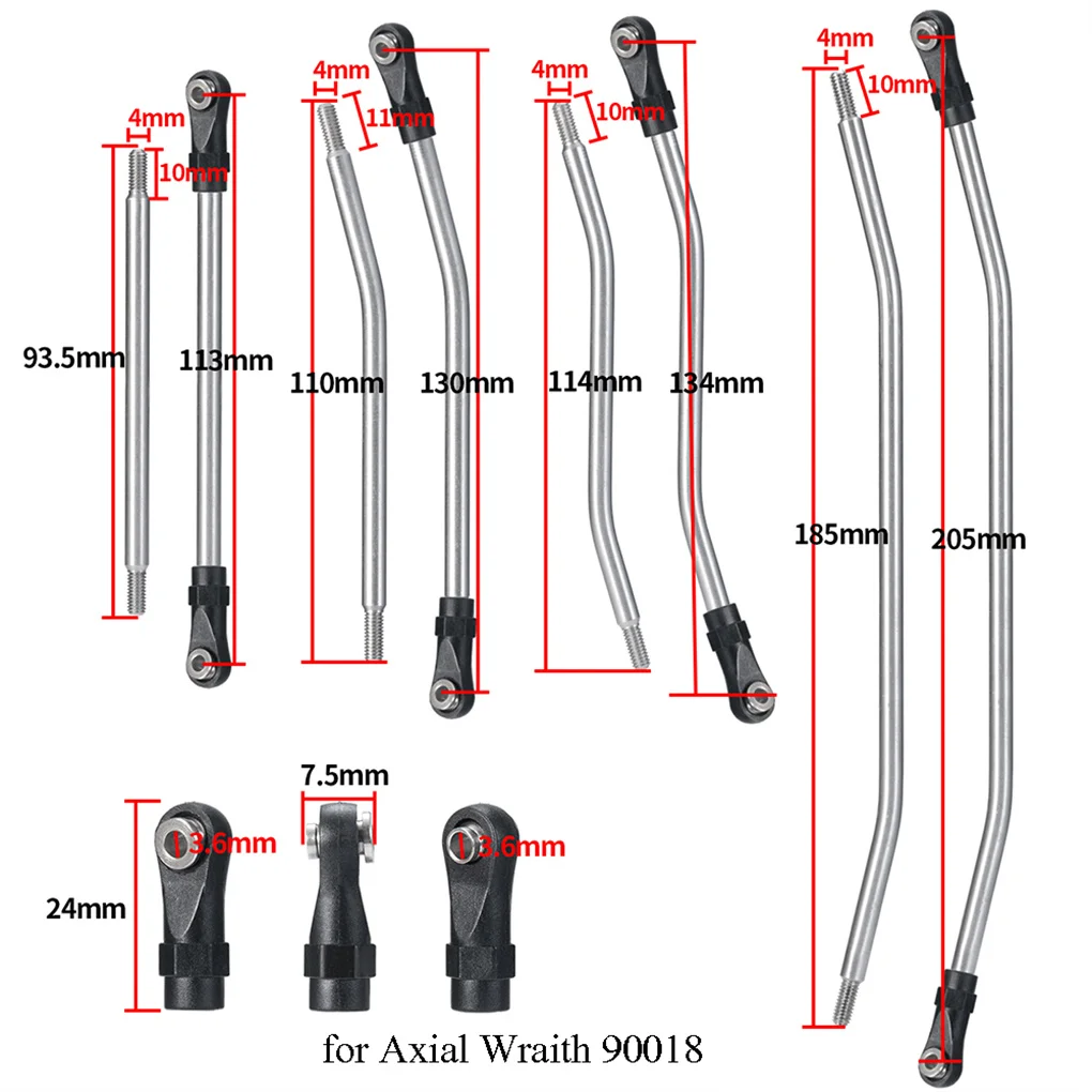 Set di aste di collegamento dello sterzo in acciaio inossidabile 1/10 RC Upgrade Part interasse Rc Set di aste di collegamento dello sterzo per Axial Wraith RC Car Part