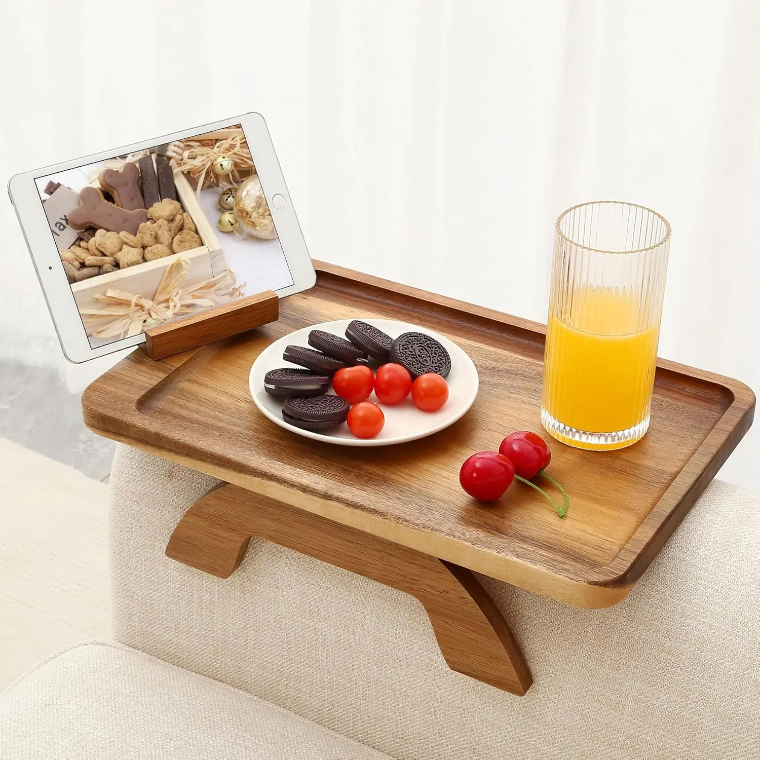 

Couch Arm Tray Bamboo Couch Arm Table with 360° Rotating Phone Holder,Sofa Armrest Tray for Eating,Drinks,Snacks, Remote Control