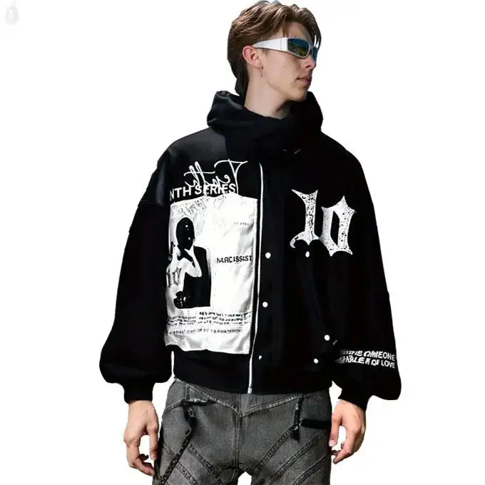 

Свободная толстовка с капюшоном в американском стиле ретро, пуловер с готической вышивкой, толстовка свободного кроя