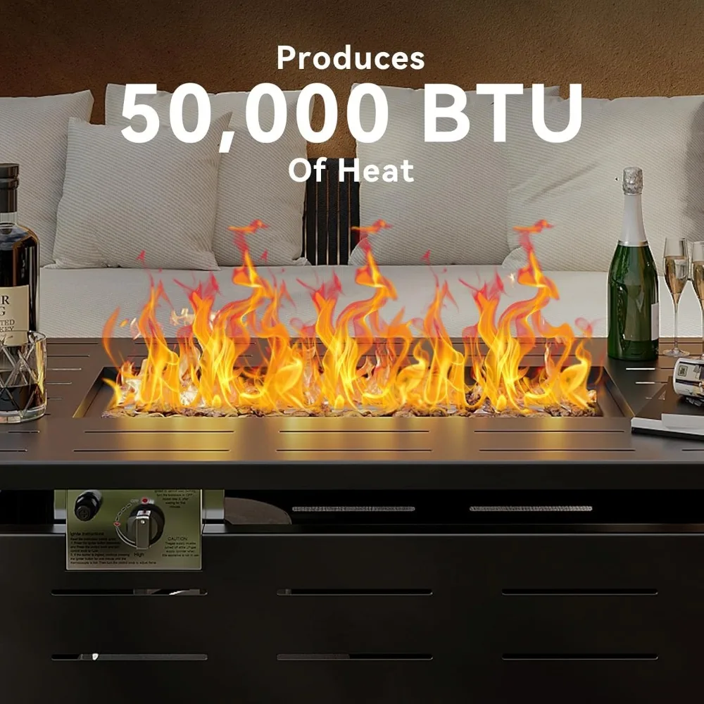 حفرة حريق البروبان مقاس 41 بوصة - طاولة حفرة نار تعمل بالغاز بقدرة 5000 وحدة حرارية بريطانية مع غطاء قابل للإزالة وصخور الحمم البركانية، طاولة حفرة نار مستطيلة للخارج #4