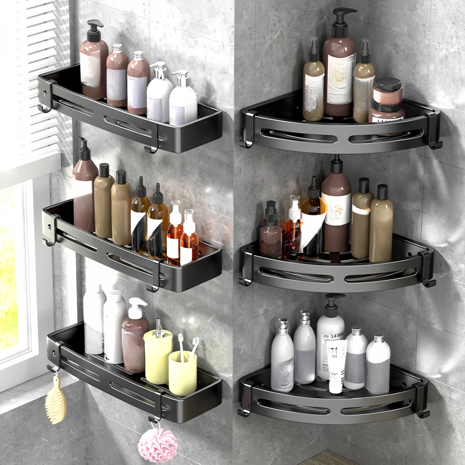 

No-Drill Shower Caddy, Adhesive Bathroom Shelf, Space-Saving Triangle Rack for Washstand, Restroom Accessories