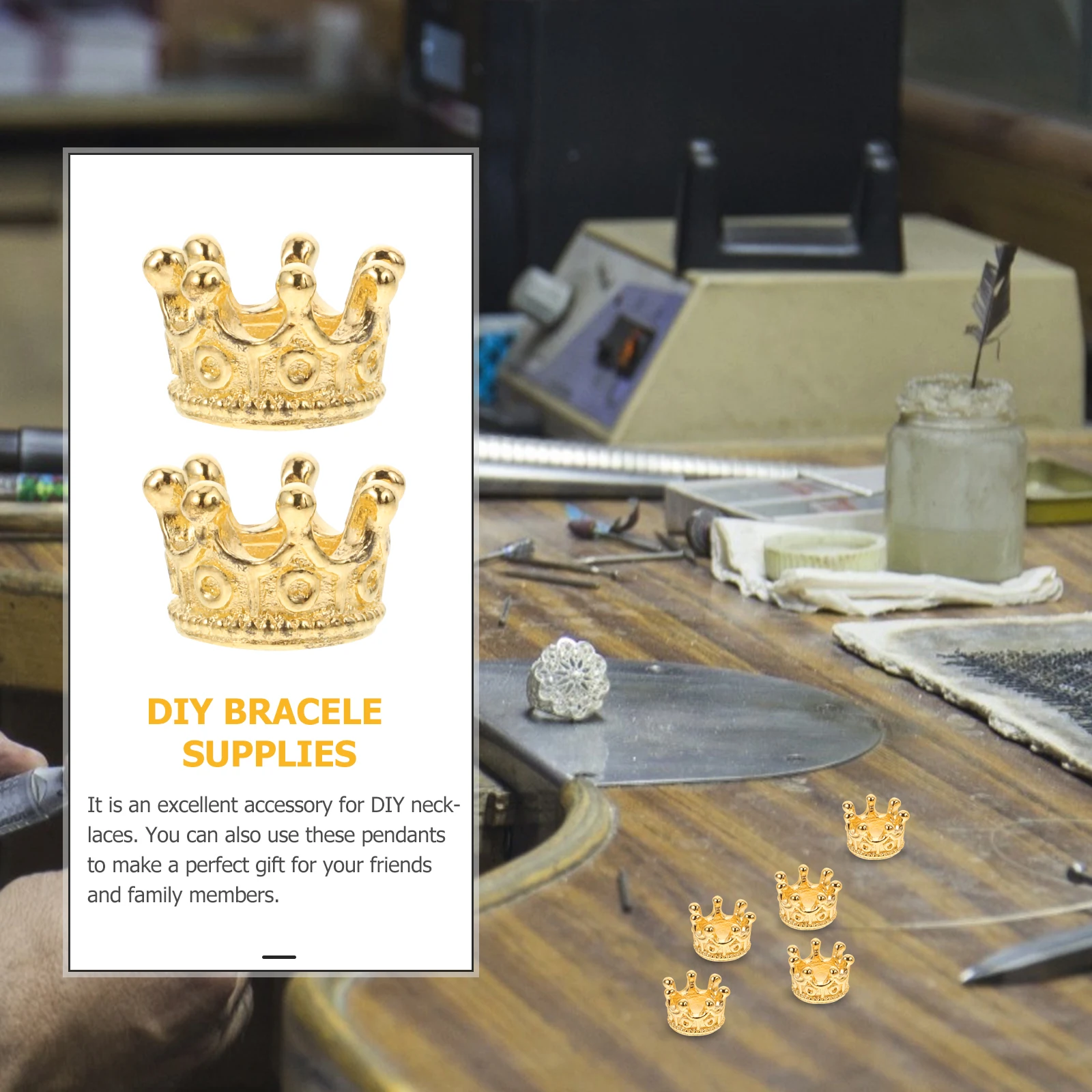 จี้มงกุฎขนาดเล็ก 50 ชิ้น อุปกรณ์เครื่องประดับโลหะผสมทนทาน สำหรับทำสร้อยคอ DIY จี้สร้อยข้อมือ อุปกรณ์เสริม มุมป้องกัน