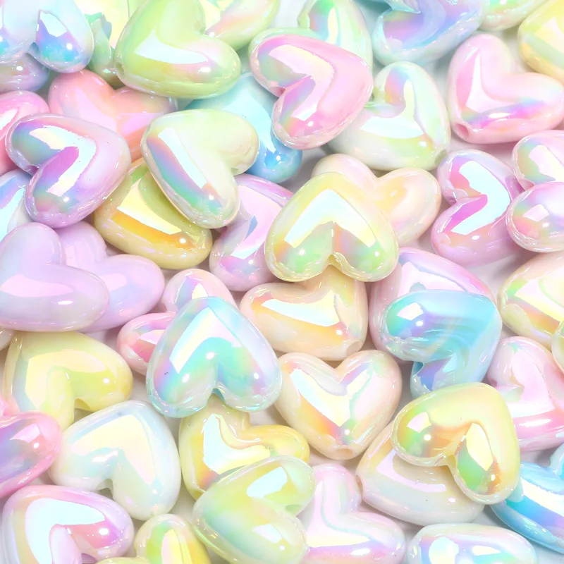 10pcs 15x17mm Macarons ABS Heart Spacer Beads Shiny Love Heart Acrylic Beads For Diy Jewelry Making Bracelet Necklace Earrings