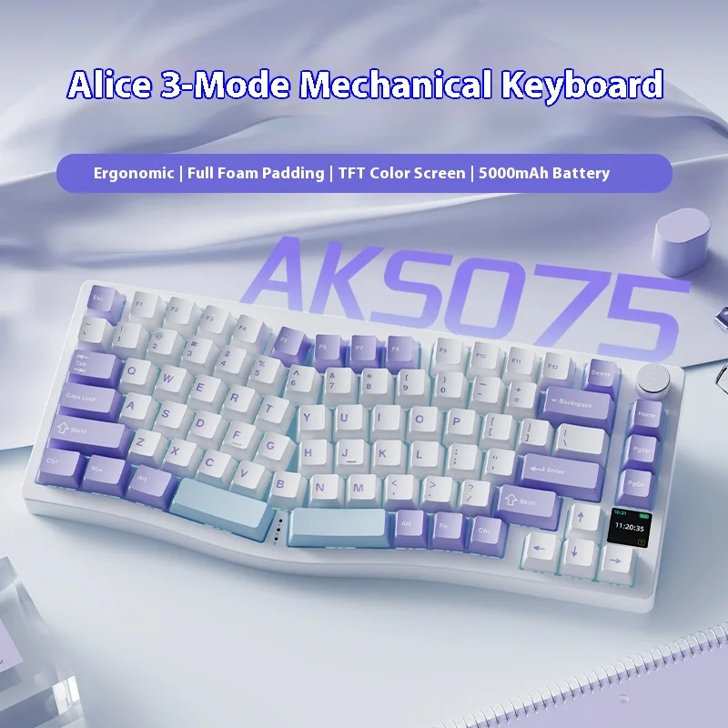 

Hot Heijue Aks075wireless Bluetooth Mechanical Keyboard Ergonomic The Third Mock Examination Structure Color Screen Rgb Keyboard