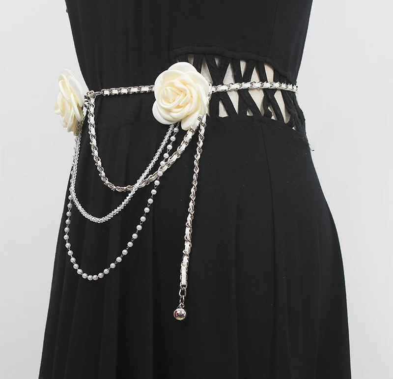 Gaun Wanita Cummerbunds Rantai Bunga Fashion Runway Wanita Korset Ikat Pinggang Dekorasi Sabuk Sempit R427