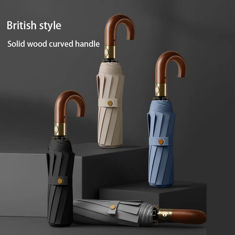 حماية من الأشعة فوق البنفسجية مقاومة للرياح كاجوال قابلة للطي بعامل حماية من الأشعة فوق البنفسجية 50 + مقبض مظلة أوتوماتيكي تصميم مقبض منحني، تصميم أنيق مدمج للشمس والمطر