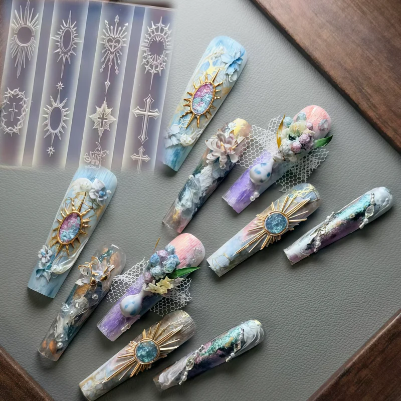Moule à ongles en silicone transparent, motif tête de cheval licorne du Nouvel An, croix lumineuse s
