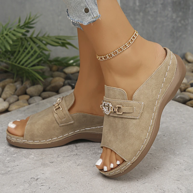Vintage Orthopedic Wedge Sandals for Women 2026 Summer Light Non Slip Beach Shoes Woman Plus Size 43 Casual Platform Slippers