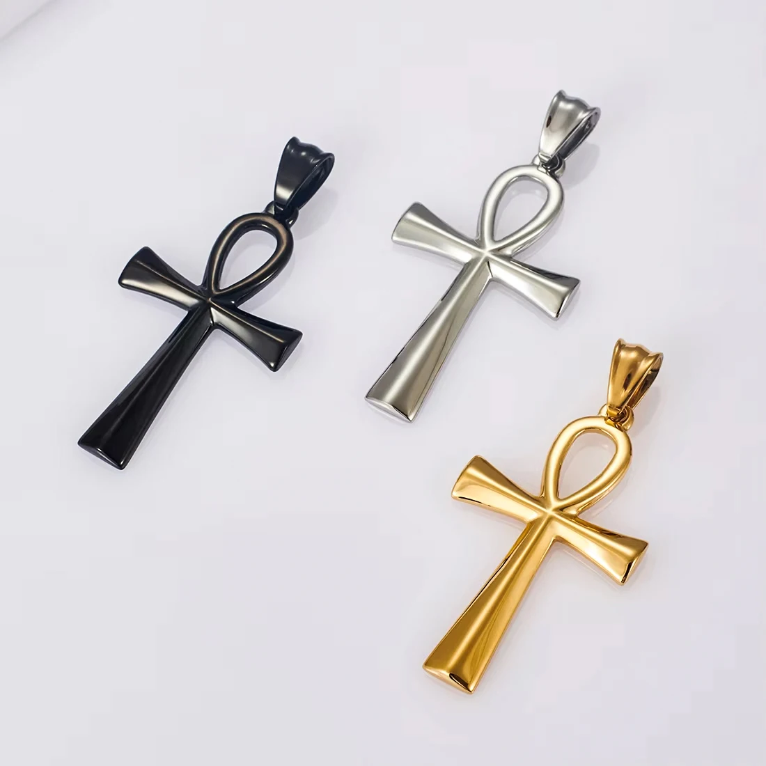 1Pc Vintage Polish Stainless Steel Ankh Cross Pendant Necklaces for Men Women Classic Simple Jewelry Gift Accessories