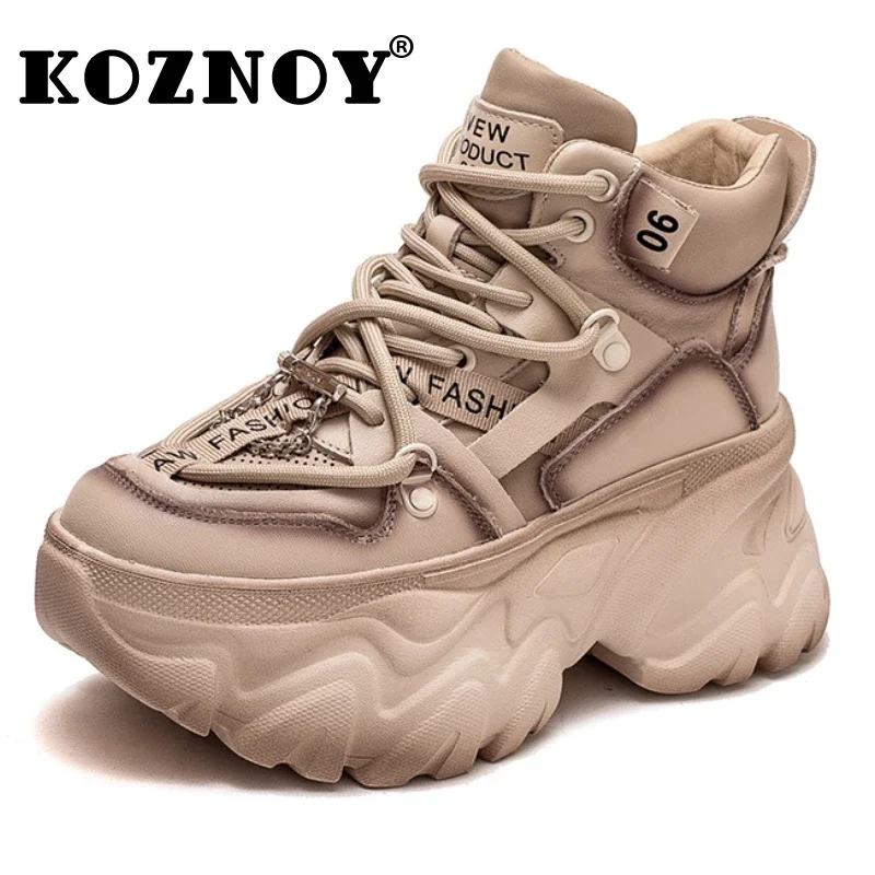 

Koznoy 8cm New Cow Genuine Leather Thick Soled Spring Ladies Platform Wedge Fashion Chunky Sneakers Women Autumn Vulcanize Shoes