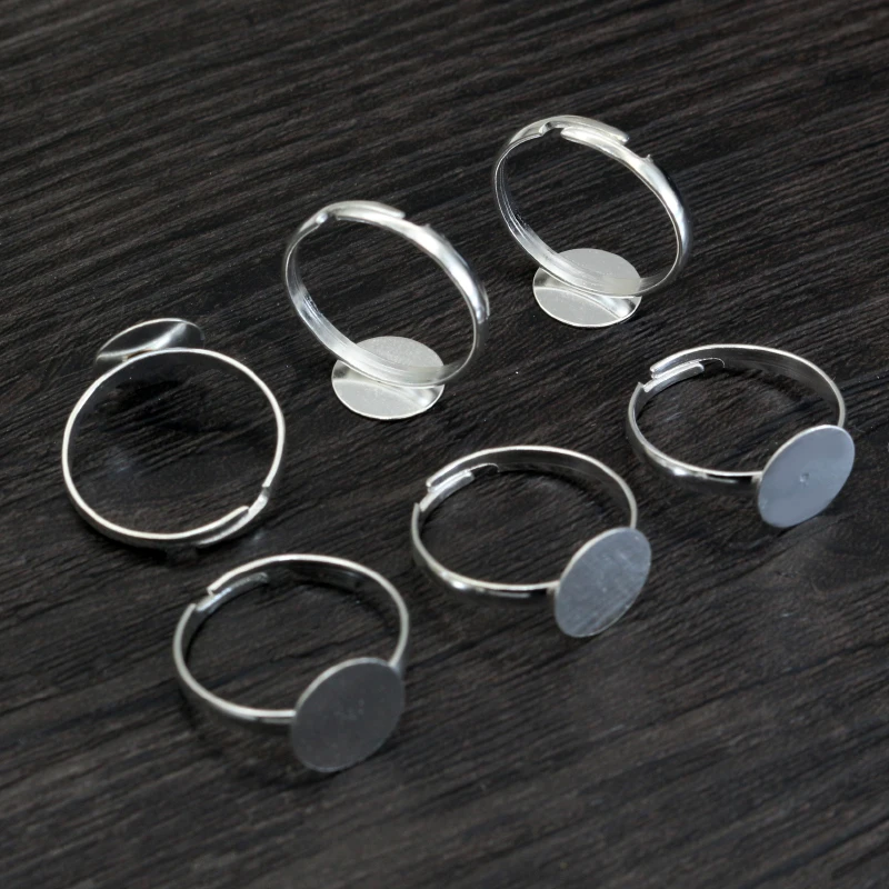 10pcs 8mm 10mm Silver Plated Plated Adjustable Ring Settings Blank Base,Fit 6mm 8mm Cabochons Buttons Ring Bezels DIY Jewelry