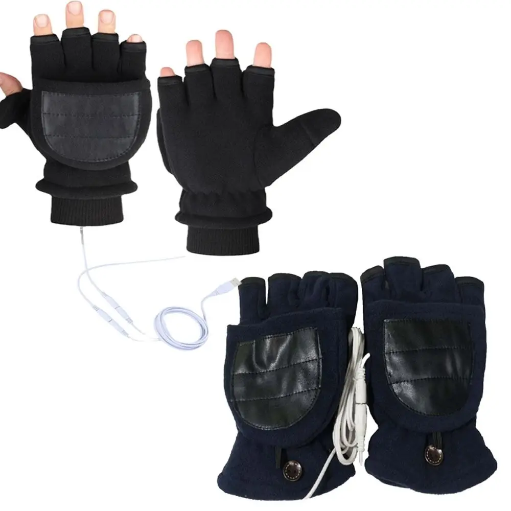 

Unisex Heated Mitten USB Half Finger Flip Glove Thermostatic Fleece Gloves Electric Heating Gloves Winter Glove