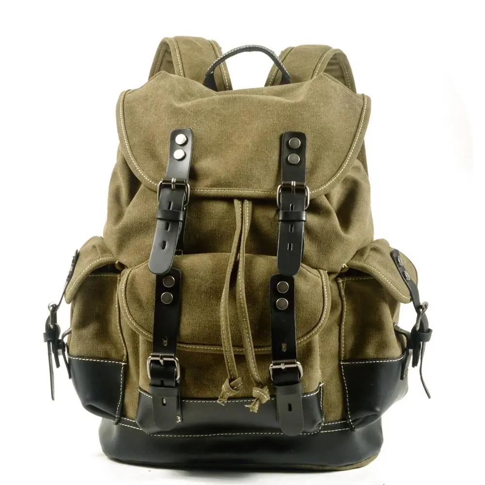 Casual waterproof rucksack outdoor handmade retro mountaineering backpack laptop bag student school bag canvas stitching leather