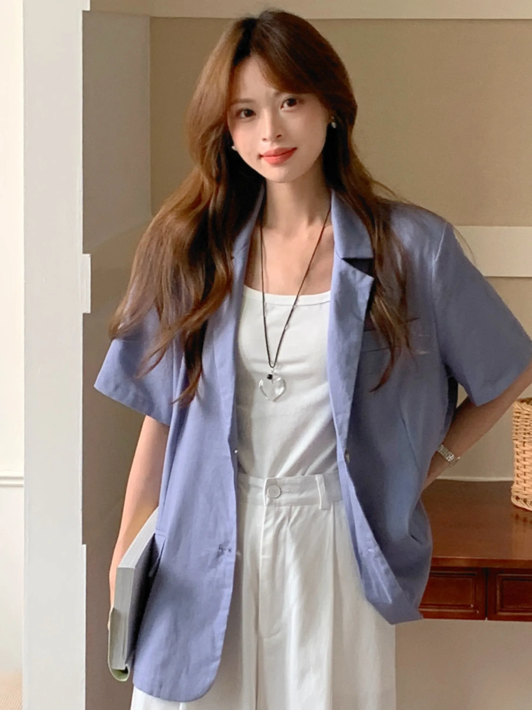 

Ele Cotton Linen ort Suit Jaet Women's Summer New Sle Casual Loose Top Faionable Versatile Commute Sle Single B...