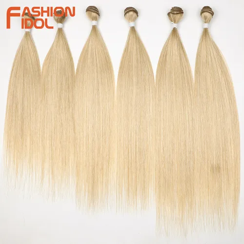 Imagen 2 del producto Extensiones de Cabello Sintético Yaki Liso de 20, 22 y 24 Pulgadas, 300g/6 Piezas, Color Rubio Ombre, para Salón de Belleza