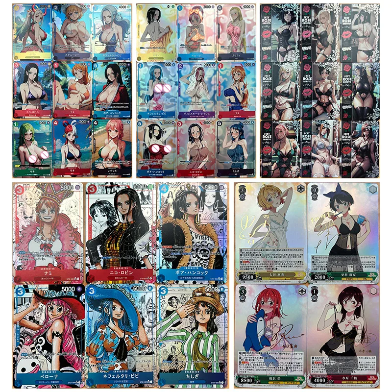 Anime Goddess Story Rare DIY Stamping Refractive Flash Cards Nami Hancock Perona Toys for boys Collectible Cards Birthday Gifts