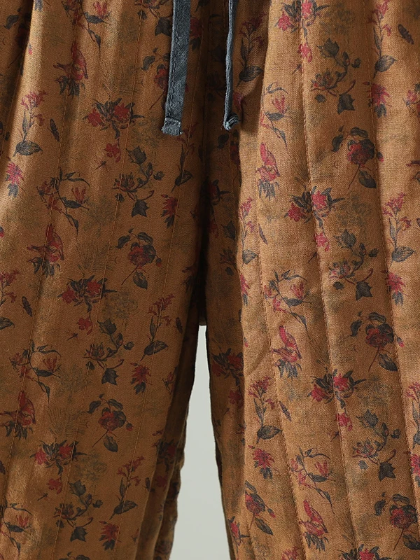 Pantaloni in cotone con stampa retrò Pantaloni casual dritti in lino ad alta densità da donna Autunno Inverno Nuovo arrivo