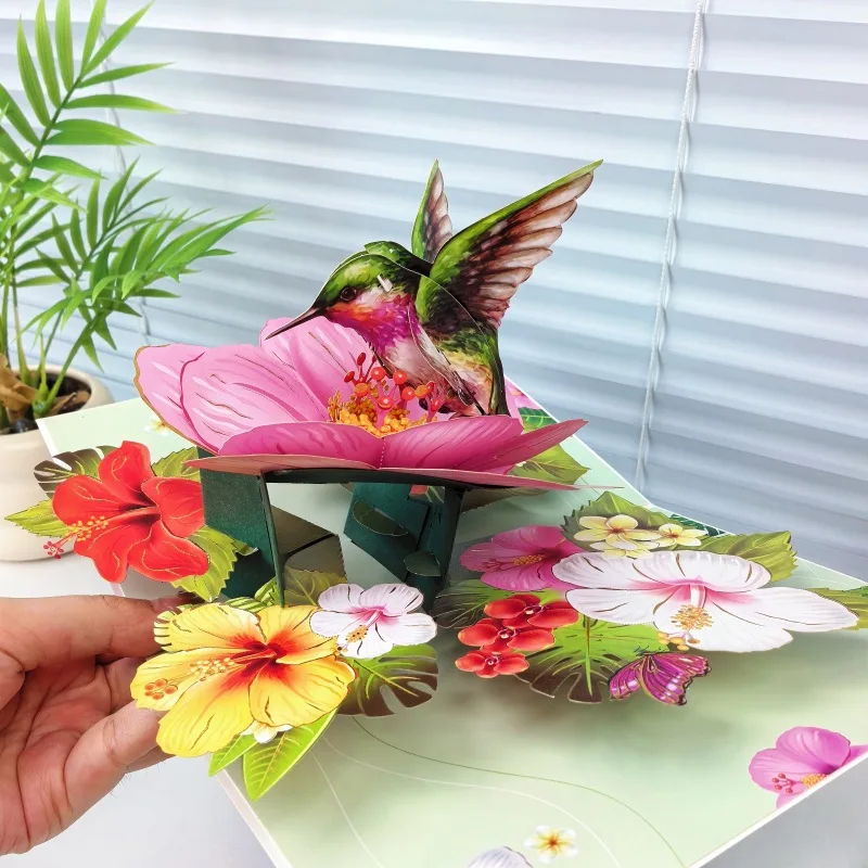Tarjetas de felicitación estereoscópicas para el día del maestro, papel tallado de colibrí, mensaje de bendición navideña, tarjeta pequeña de agradecimiento entera de Amazon