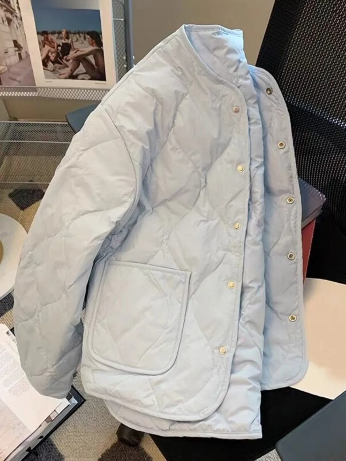 

Korean Sle Diamond id down Cotton Jaet Women's Winter New Hot Bread Sle High-End Feeling Collarl Interlined Coat