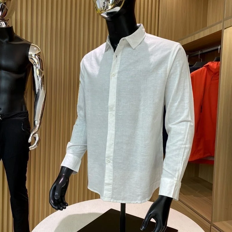 الراقية القطن الكتان طويل Sve عادية irt الرجال اللون بسيط متعدد الاستخدامات تنفس مريحة الخريف الموسم irt