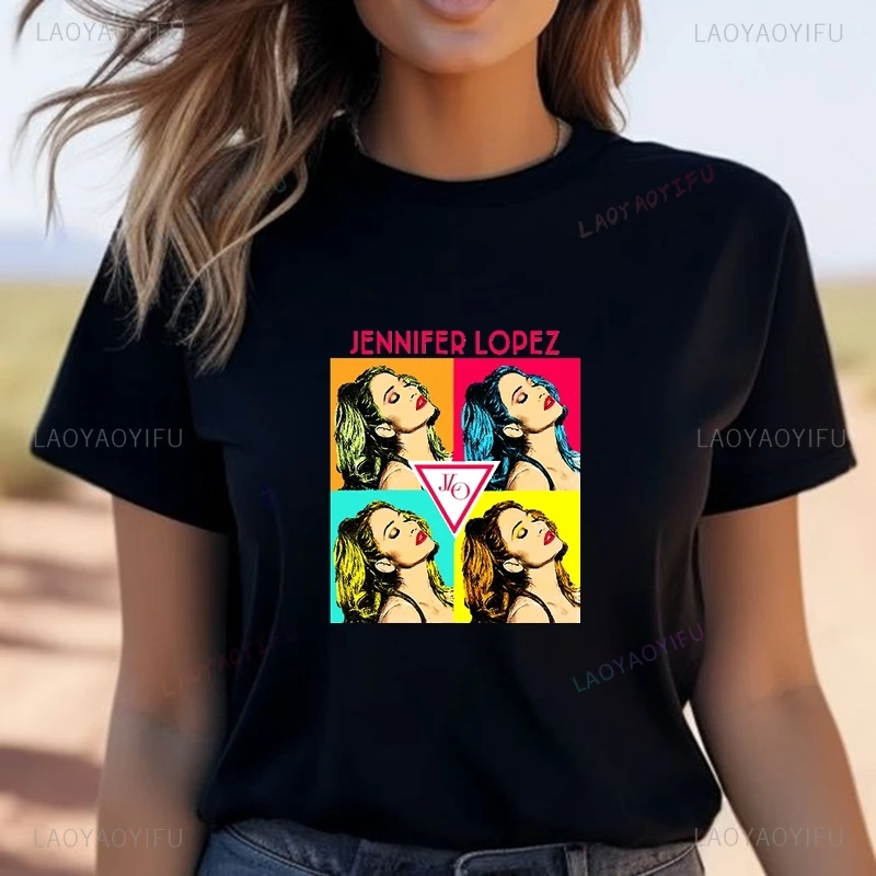 Camiseta de moda con estampado de póster clásico de la famosa cantante Jennifer Lopez, camisa informal unisex, camiseta de algodón con cuello redondo para primavera/verano