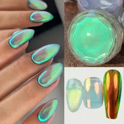 1jar Green Ice Aurora Nail Powder Fairy Glitter Polarized Nail Art Pigment Chrome Rubbing Dust Nail Art Decoration 0.3-0.5grams