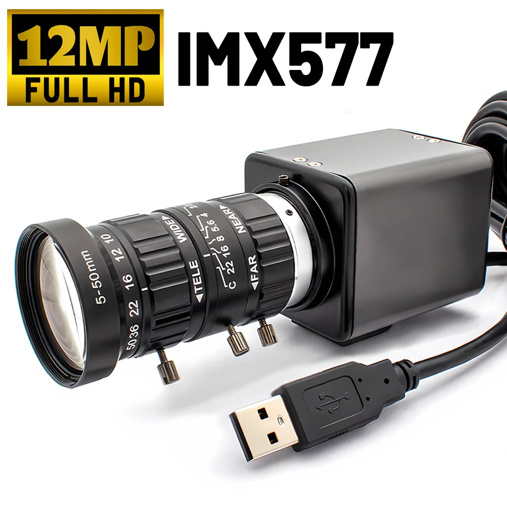 12MP IMX577 USB Camera CMOS Sensor 1080P 120FPS High Speed Low Light Mini PC Camera UHD Varifocal Lens UVC For Face Recognition