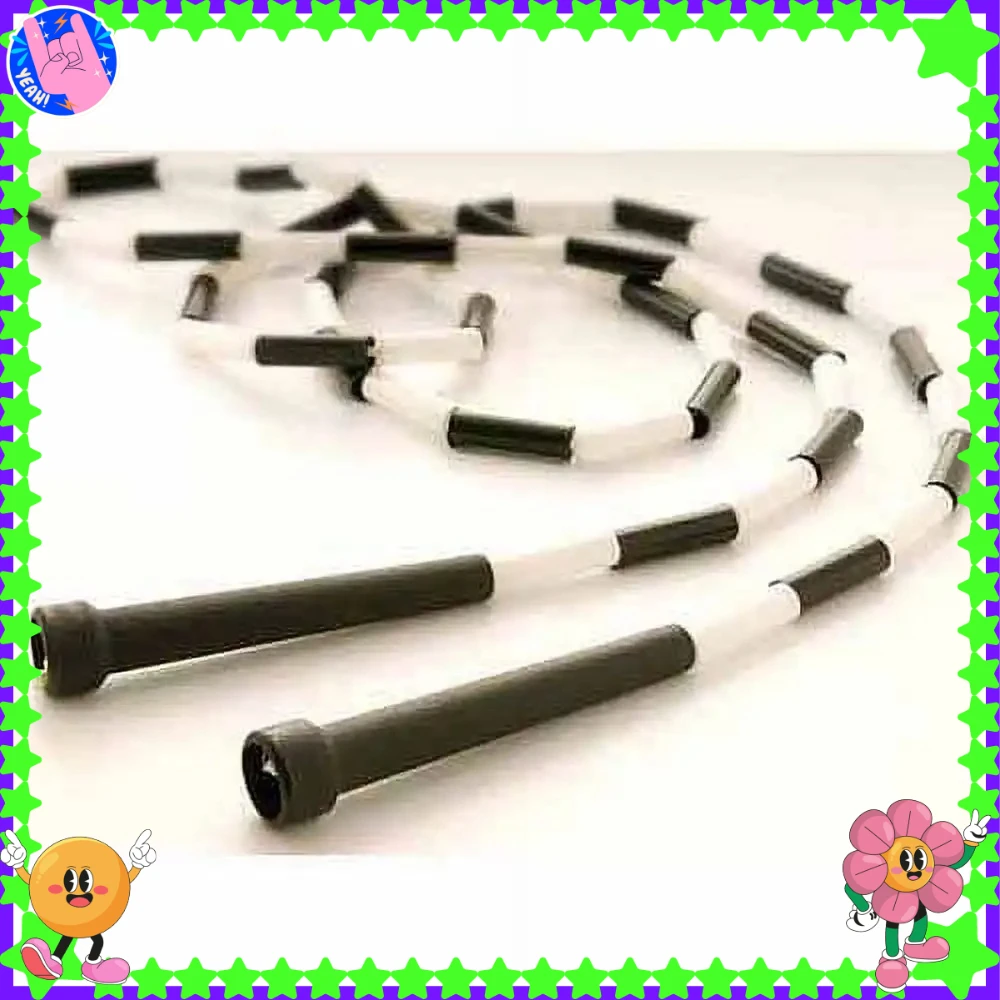 حبل قفز أسود/أبيض للرجال والنساء - حبل تمرين مجزأ لصالة الألعاب الرياضية والمنزل والقلب