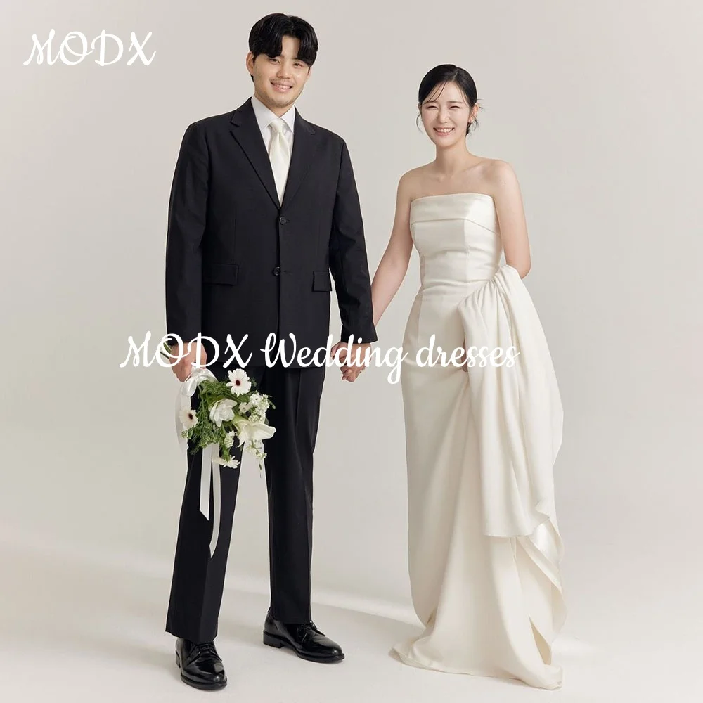 

MODX Elegant White Long Wedding Dress Breasted Off Shoulder Korean Wedding Photography Corset 웨딩드레스 Bridal Gowns Customized