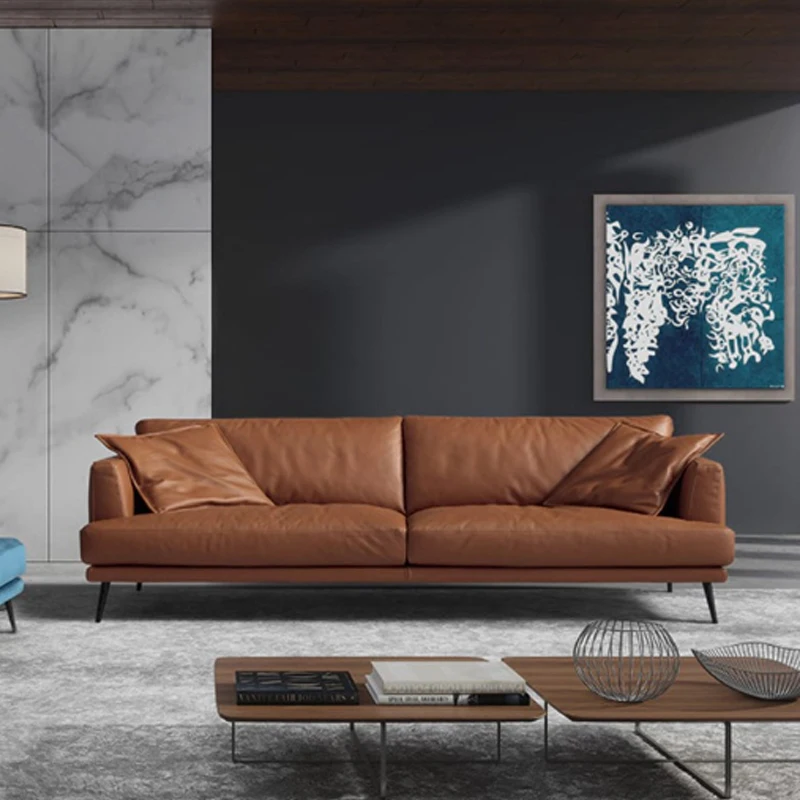 

Modern minimalist leather sofa combination living room Italian leather art luxury 3 seater sofa