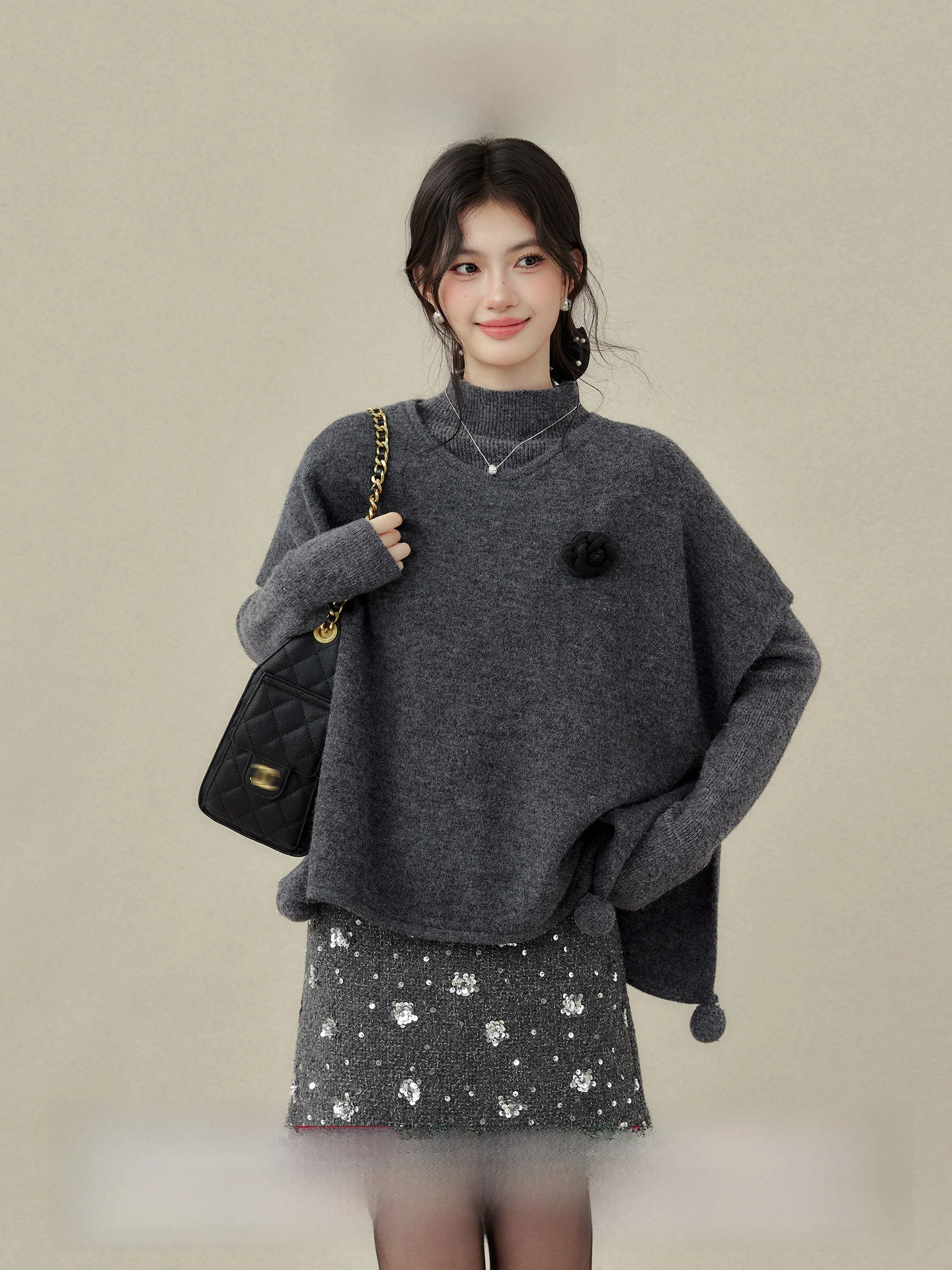 

Gwendoline ey f High Collar Cowl Ne Sweater Women's Base Layer Two-Piece Set Ele Sle Long Sve Winter Outfit