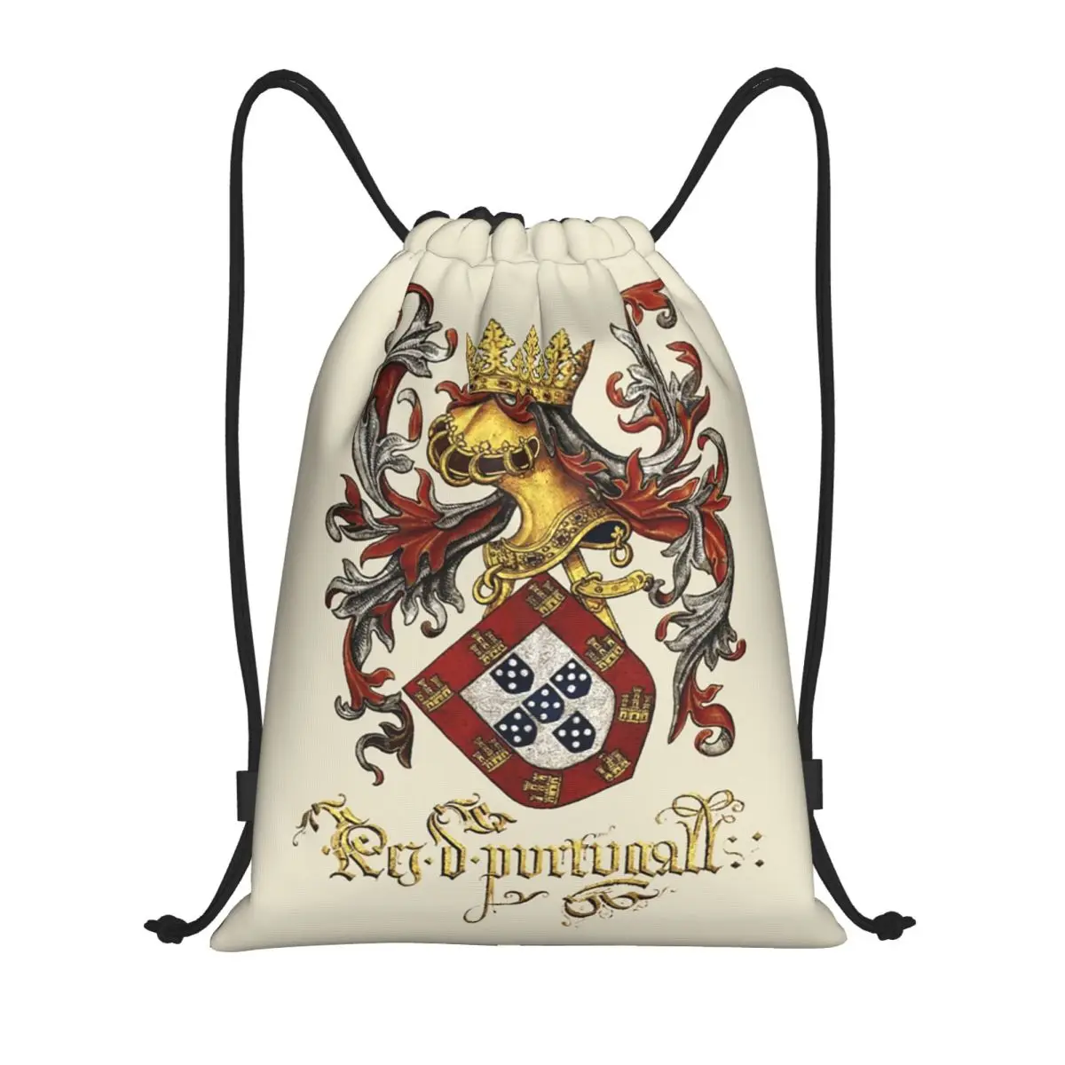 Sacos de cordão braços do rei de portugal mulheres homens dobrável ginásio esportes mochila livro do armeiro-mor treinamento mochilas de armazenamento